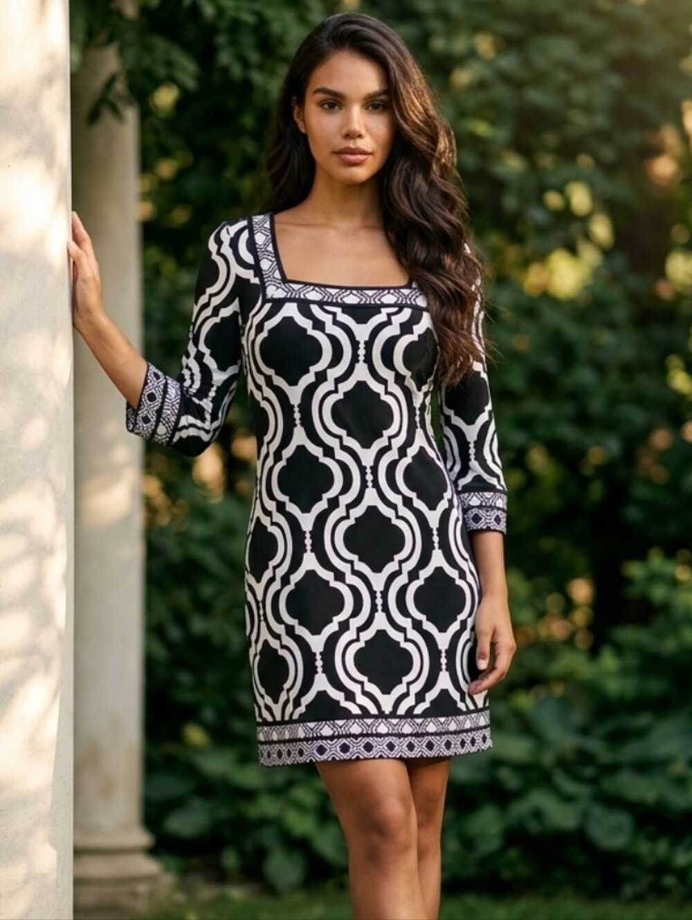 WHBM Geometric Square-Neck Dress